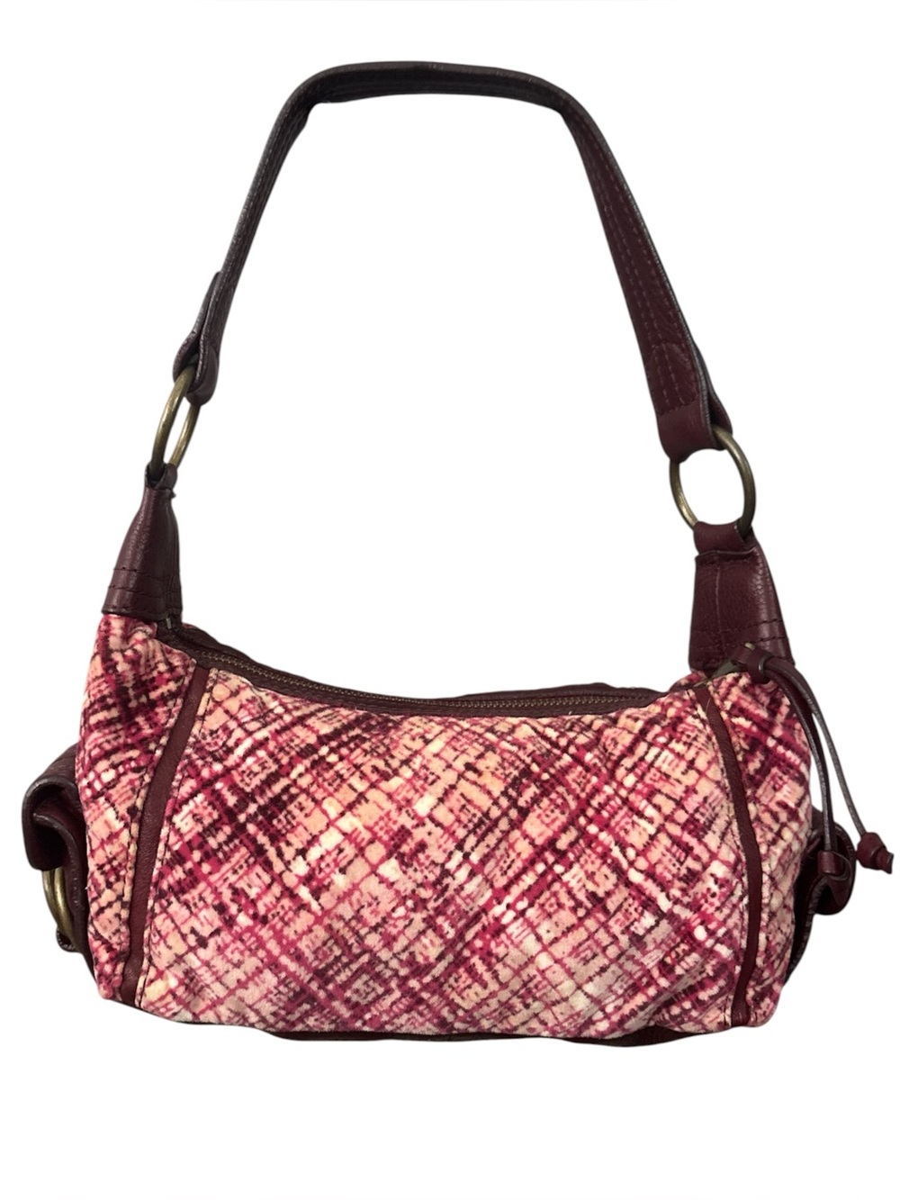 Banana Republic Baguette Crushed Velvet and Leather Y2K Burgundy & Pink